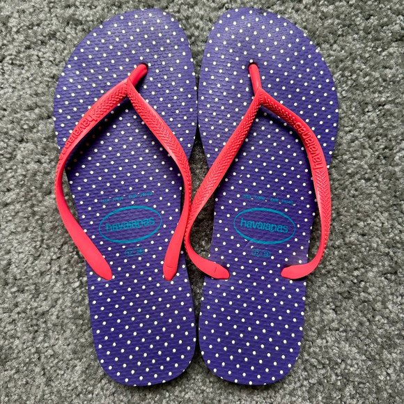 Havaianas Polka Dot Flip Flops beach sandals in purple, white, pink - Picture 1 of 1